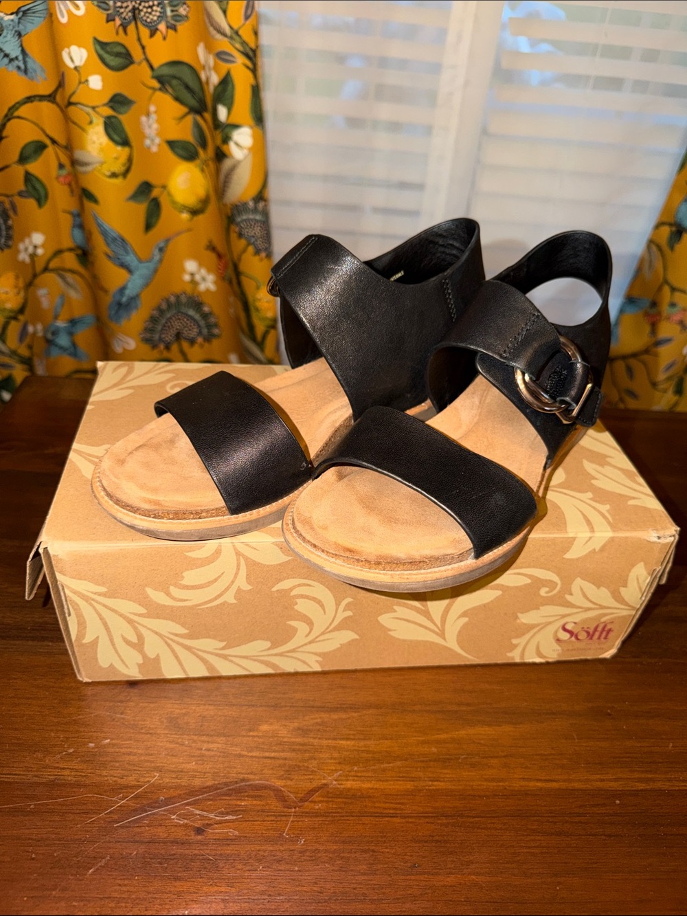 Sofft Black Leather Wedge Sandals - Comfortable Women’s Summer Shoes